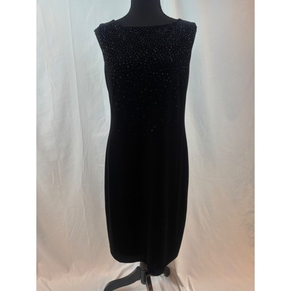 Vintage Black‎ Sparkle Neckline Sleeveless Velvet Sheath Dress Formal Evening 10